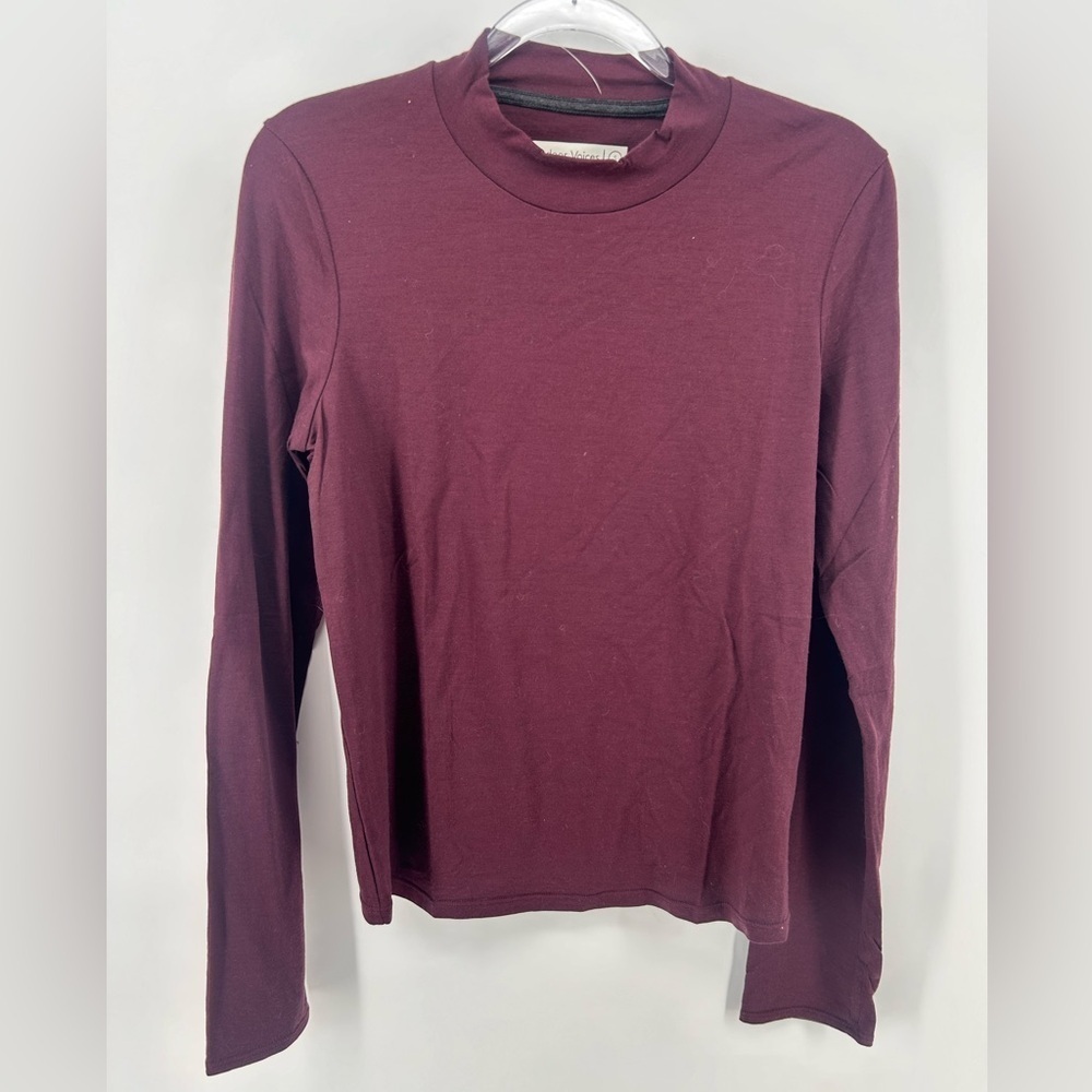 Outdoor Voices Shirt Womens Small Brown Long Sleeve Mock Neck Stretch Merino
